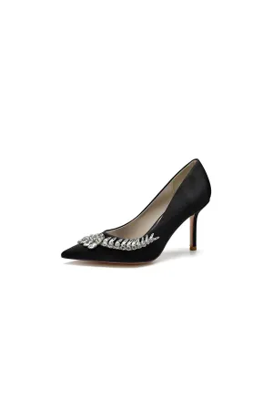 Crystal Side Pointed Toe Satin Pump