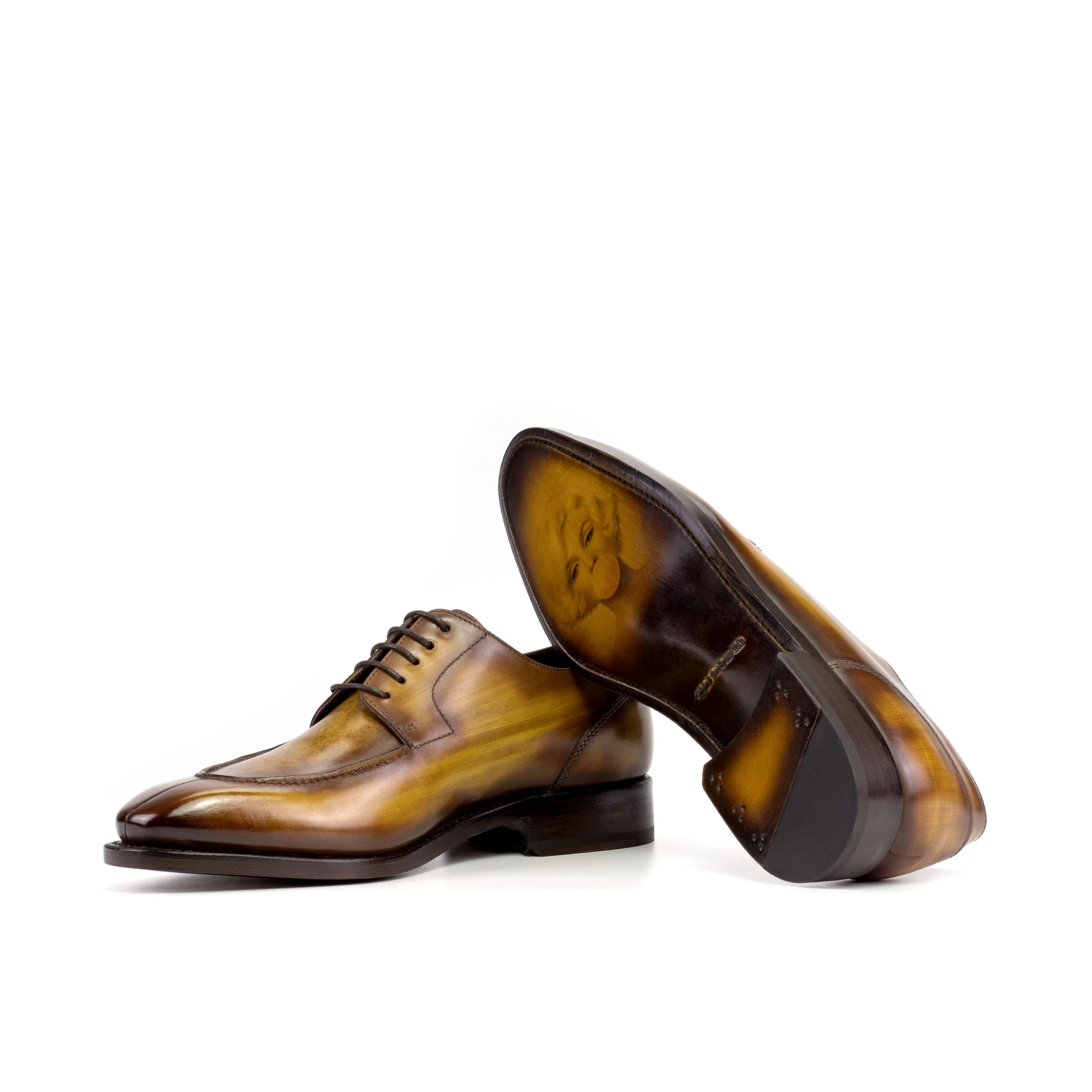 DapperFam Lorenzo in Cognac Men's Hand-Painted Patina Derby Split Toe