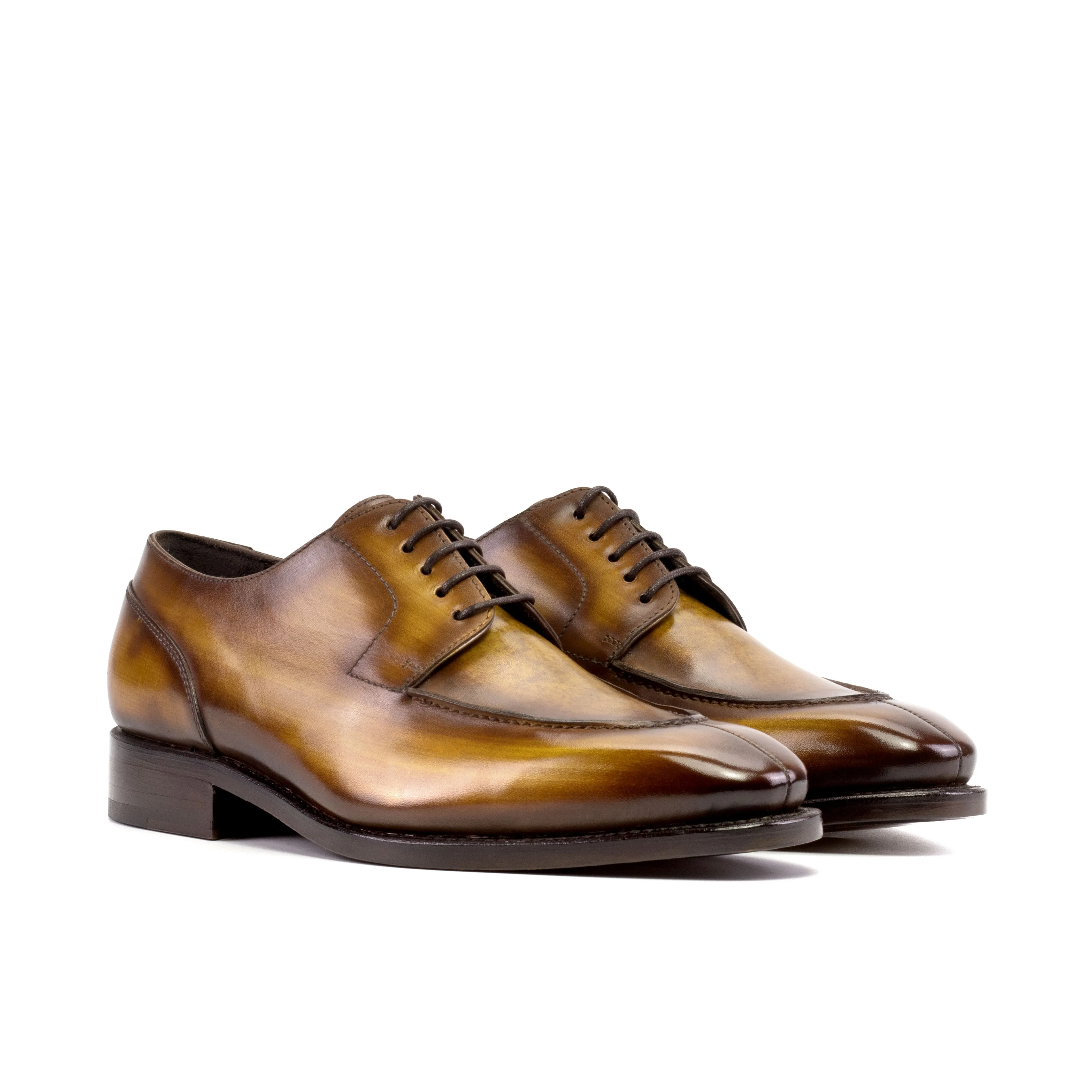 DapperFam Lorenzo in Cognac Men's Hand-Painted Patina Derby Split Toe