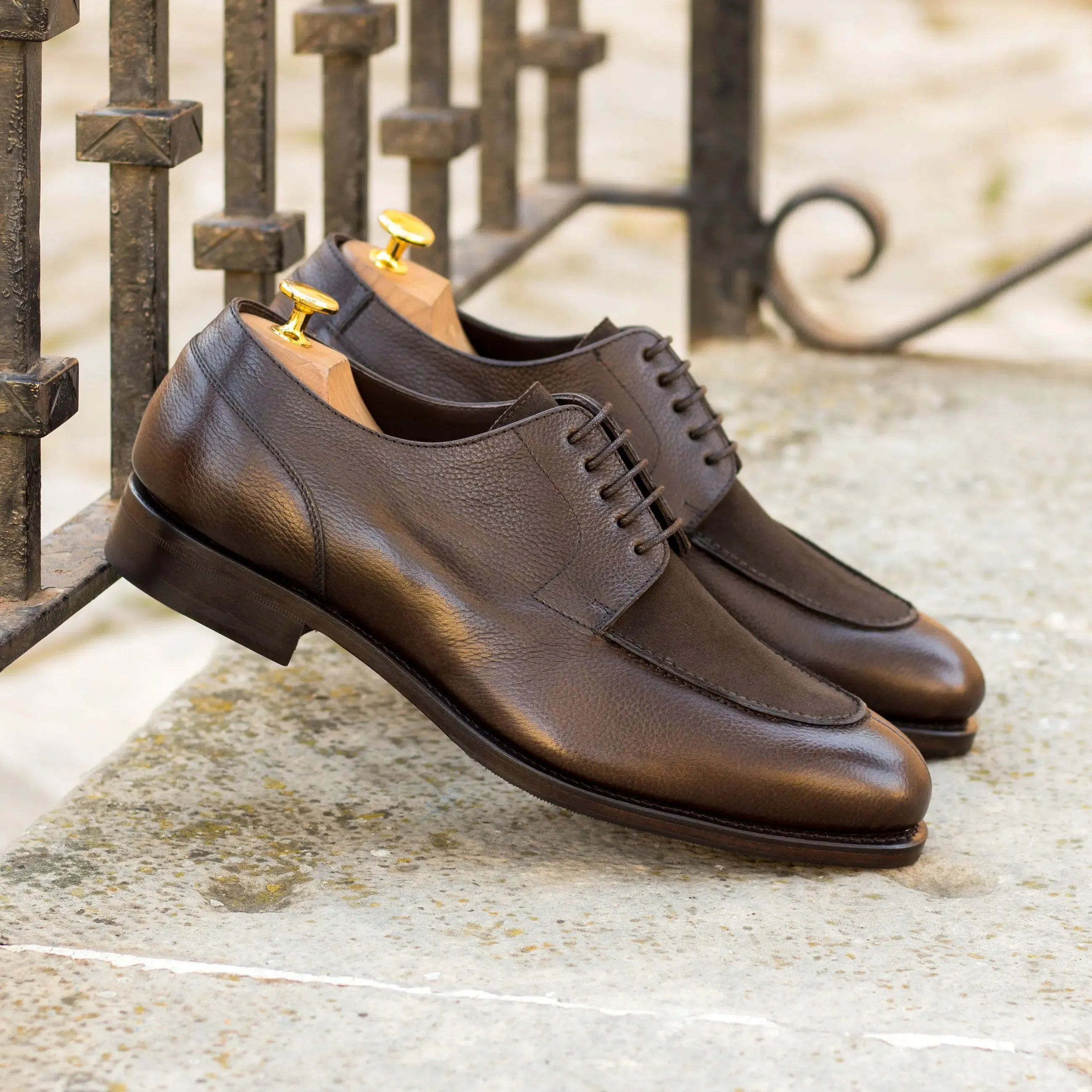 DapperFam Lorenzo in Dark Brown Men's Lux Suede & Italian Full Grain Leather Derby Split Toe