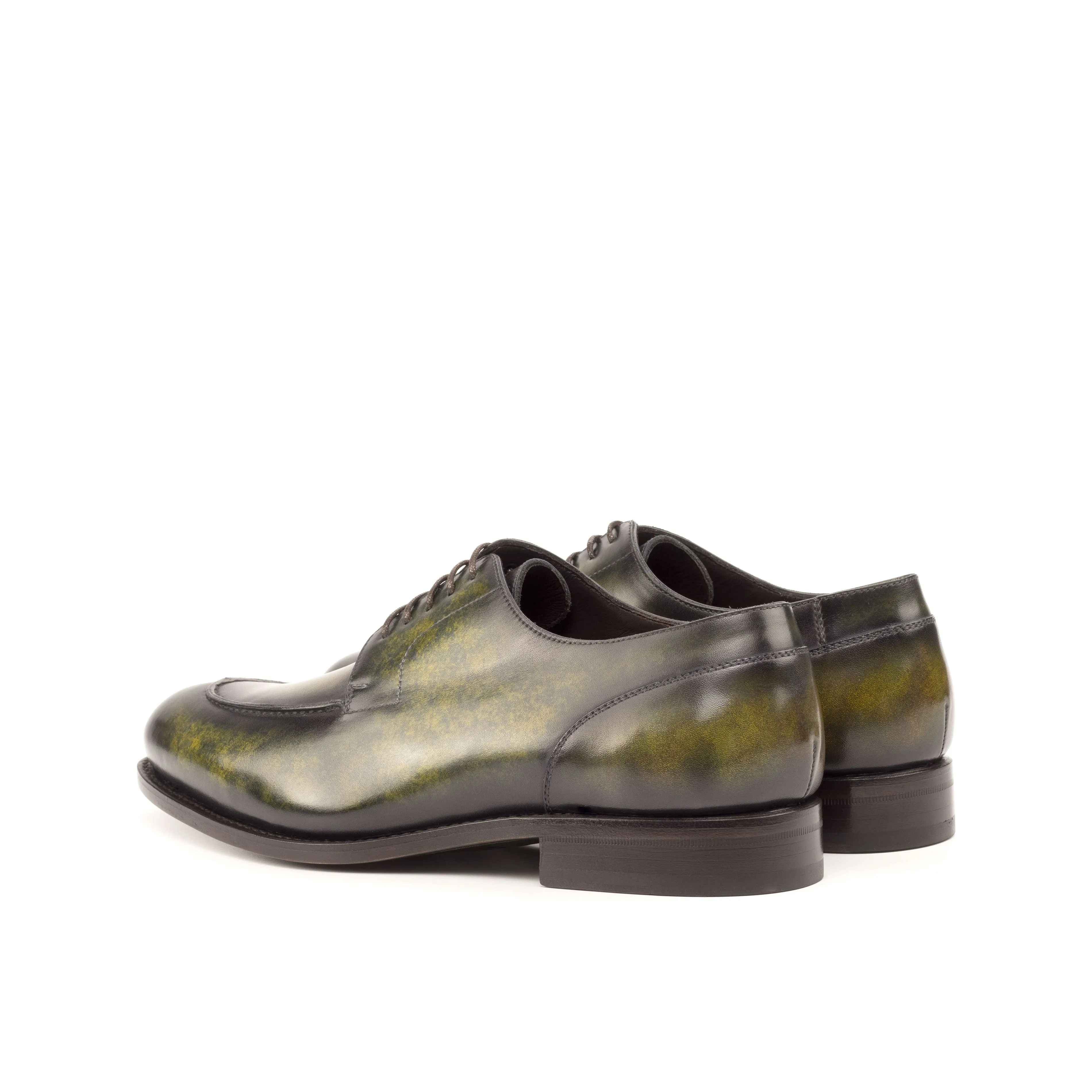 DapperFam Lorenzo in Khaki / Green Men's Hand-Painted Patina Derby Split Toe