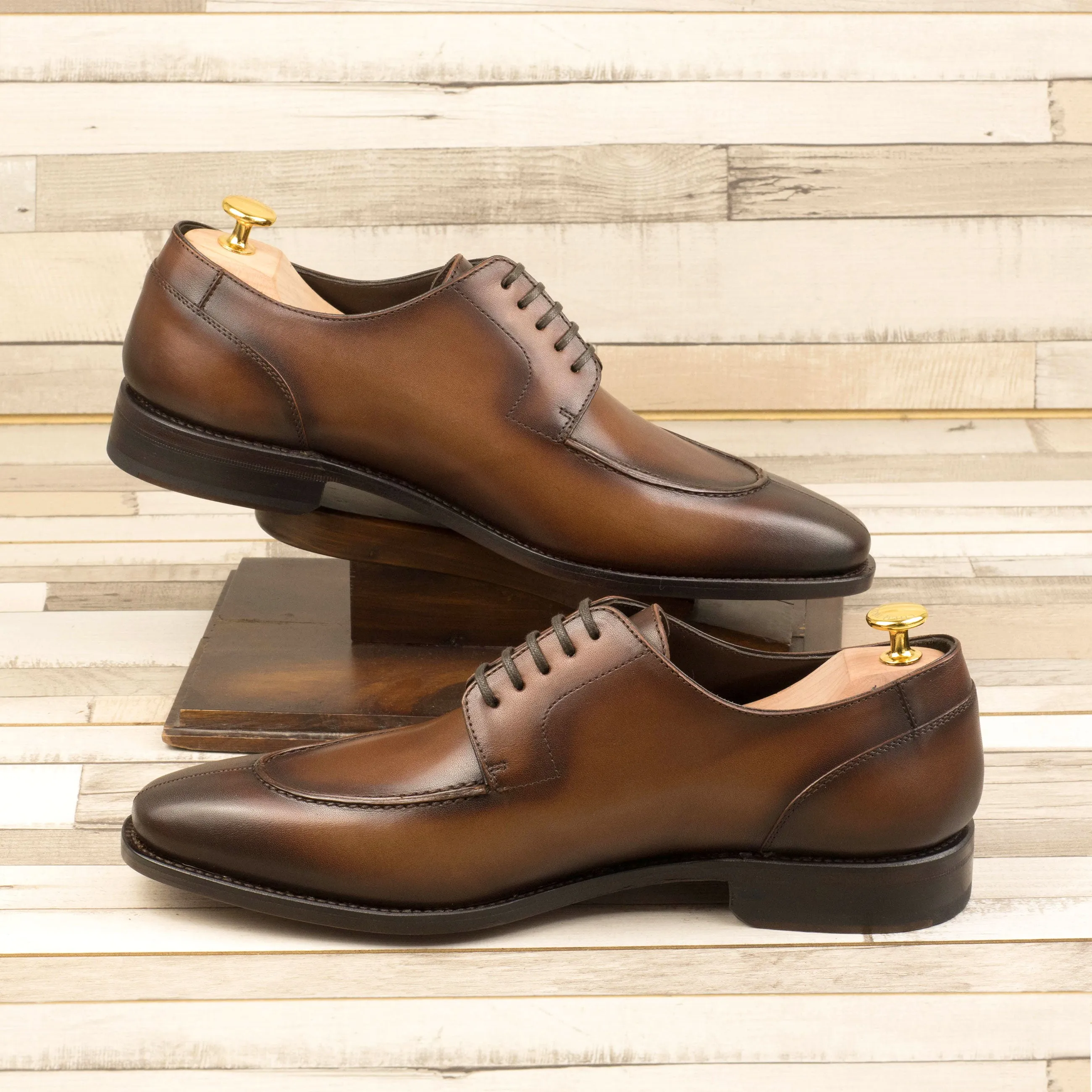 DapperFam Lorenzo in Med Brown Men's Italian Leather Derby Split Toe