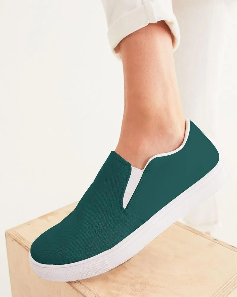 Dark Blue Cool Green Slip-On Canvas Sneakers | Women's | Dark Pastel Blue Cool Green | C60M0Y30K80