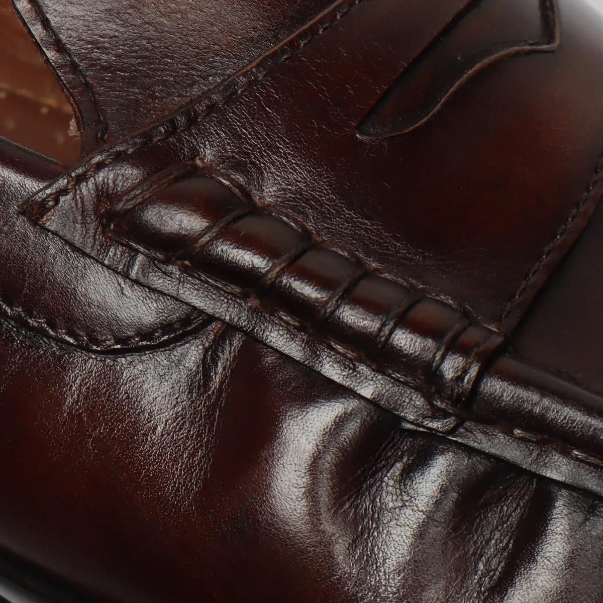 Dark Brown Leather Stitched Design Penny Loafers