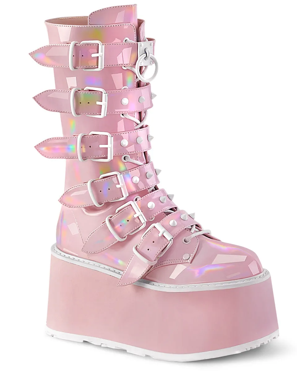 Demonia Holo Pink Damned Mid-Calf Boots