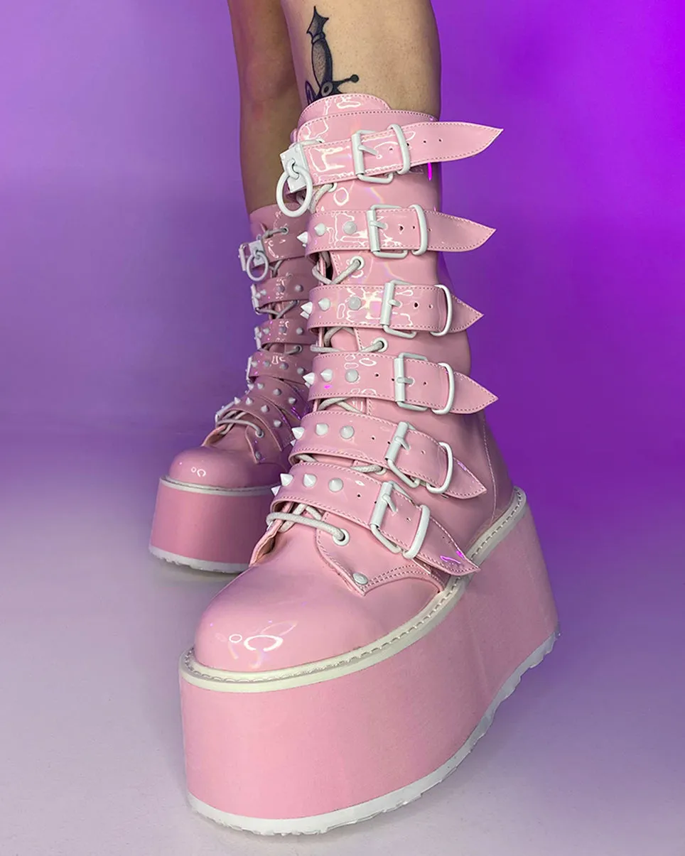 Demonia Holo Pink Damned Mid-Calf Boots