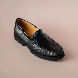 Di Chenzo - 8451 Black Patent Loafer with Black Combo Print