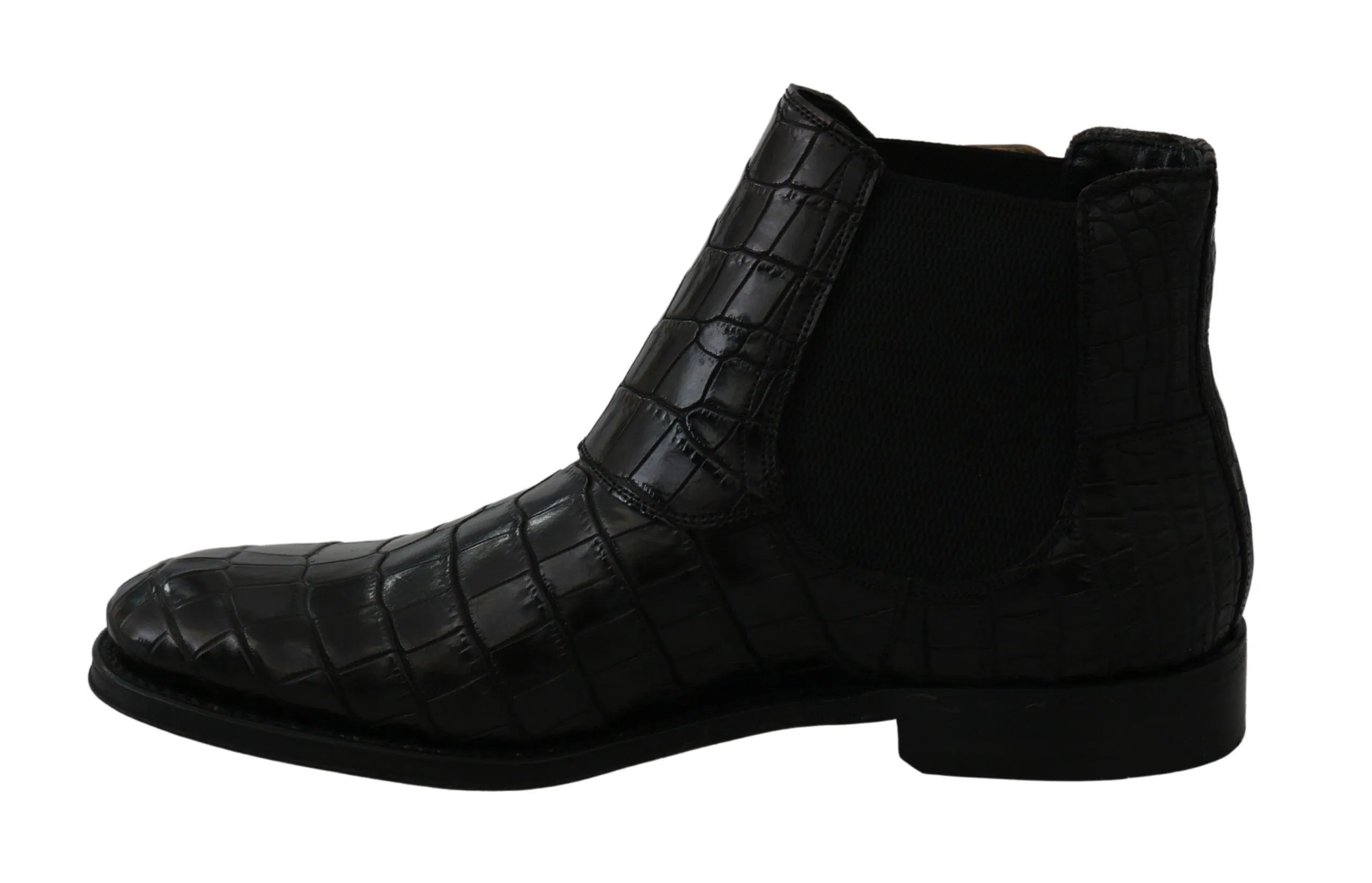 Dolce & Gabbana Black Crocodile Leather Derby Boots Shoes