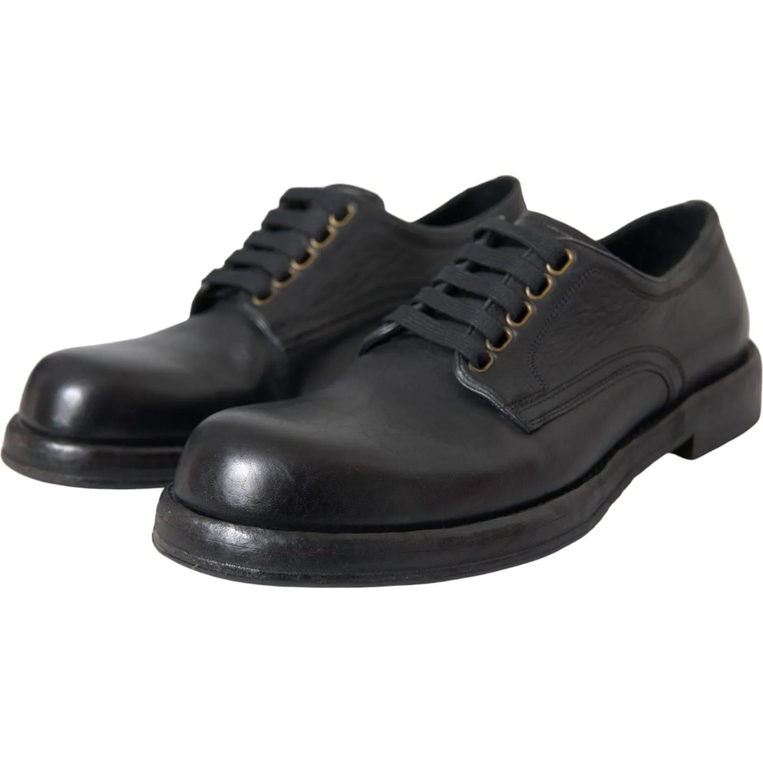 Dolce & Gabbana Black Horse Leather Derby Men Dress Shoes