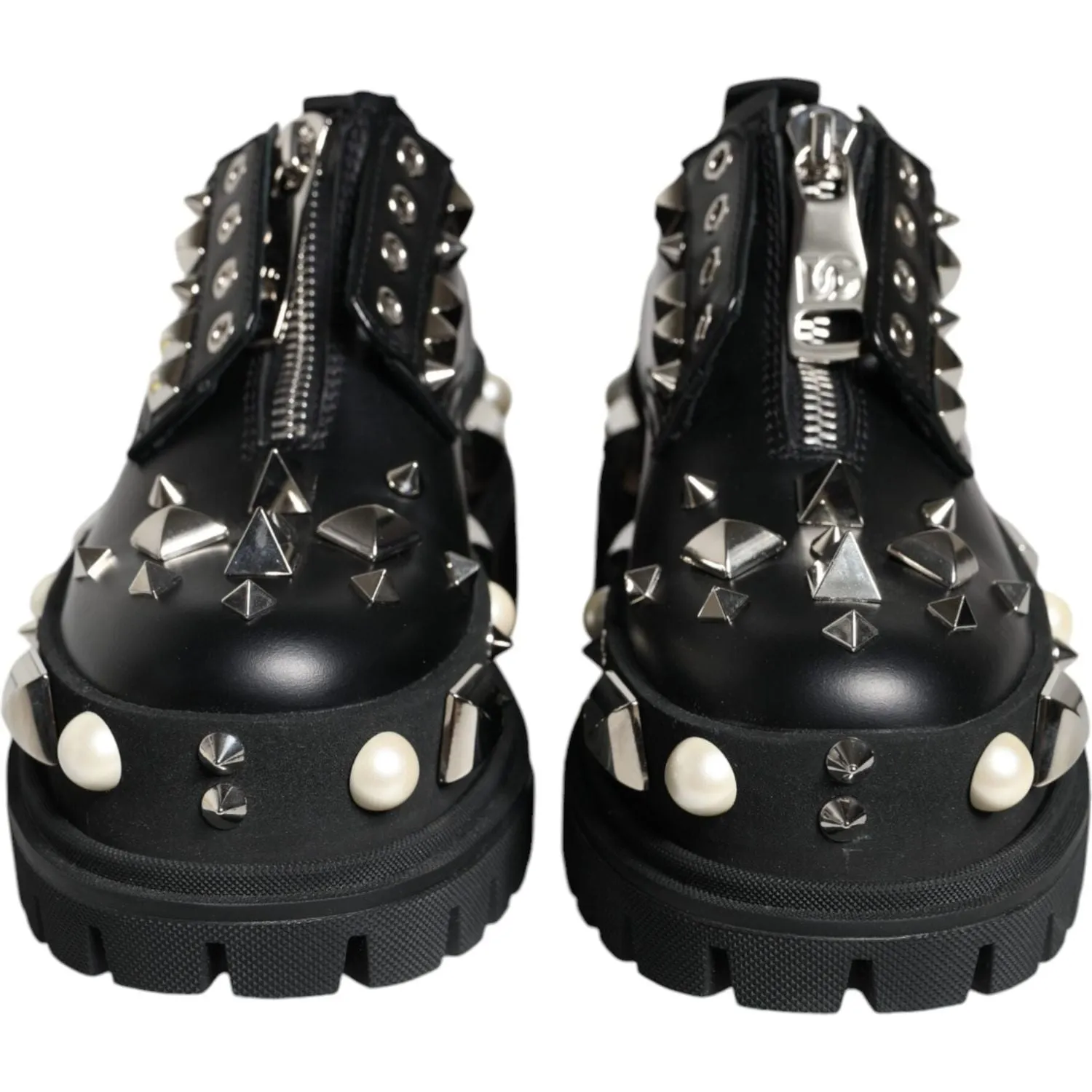 Dolce & Gabbana Black Leather Embellished Derby Formal Shoes