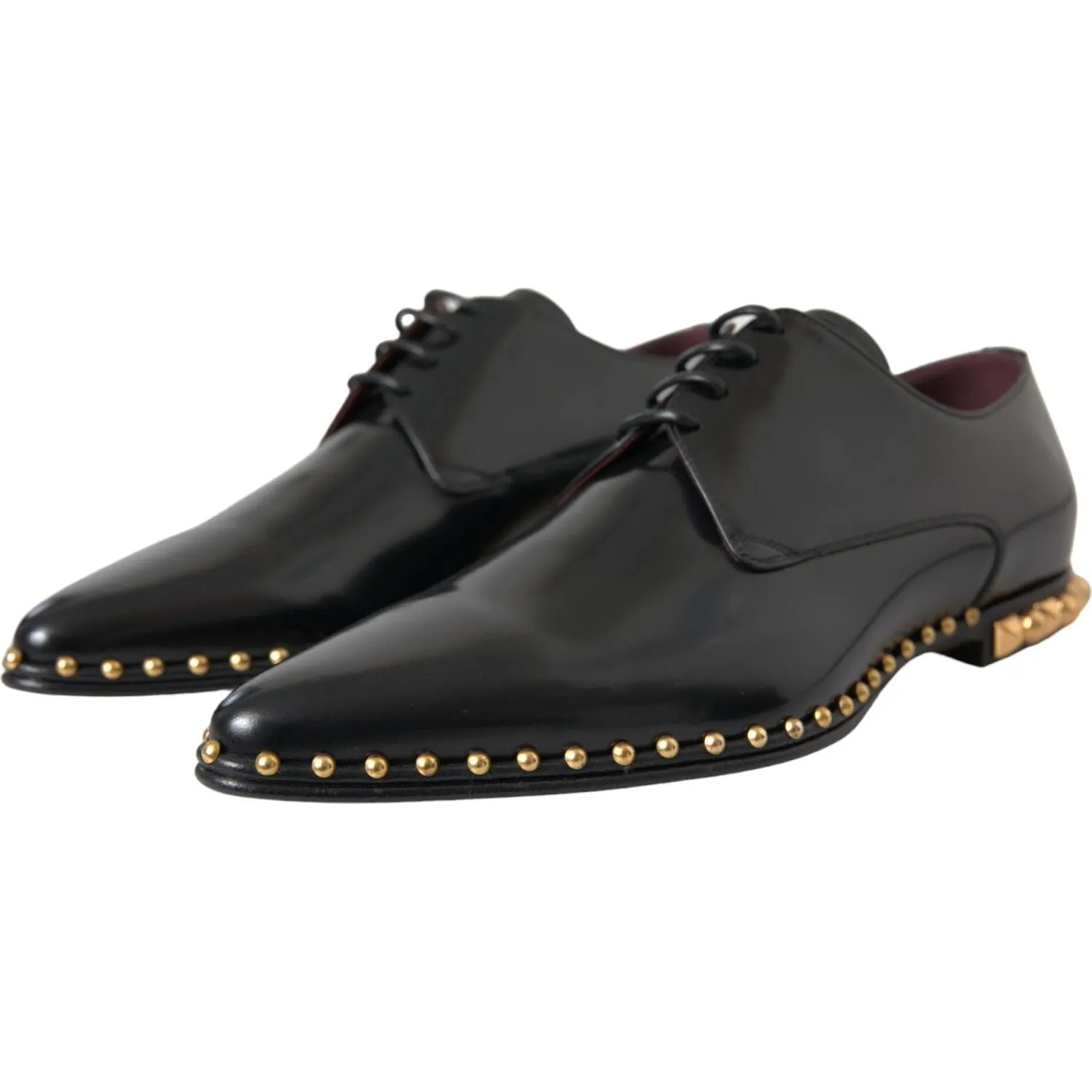 Dolce & Gabbana Black Leather Gold Studded Derby Dress Shoes