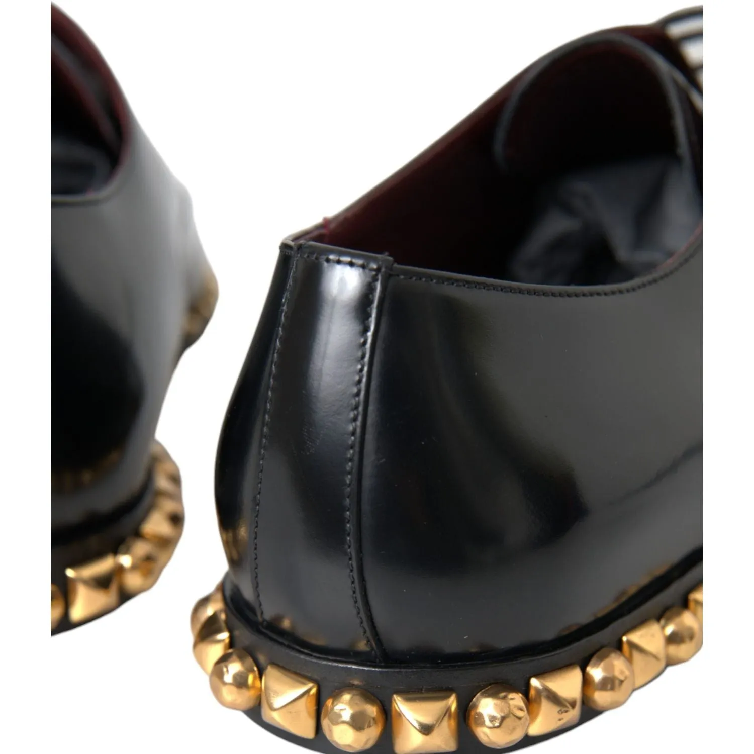 Dolce & Gabbana Black Leather Gold Studded Derby Dress Shoes