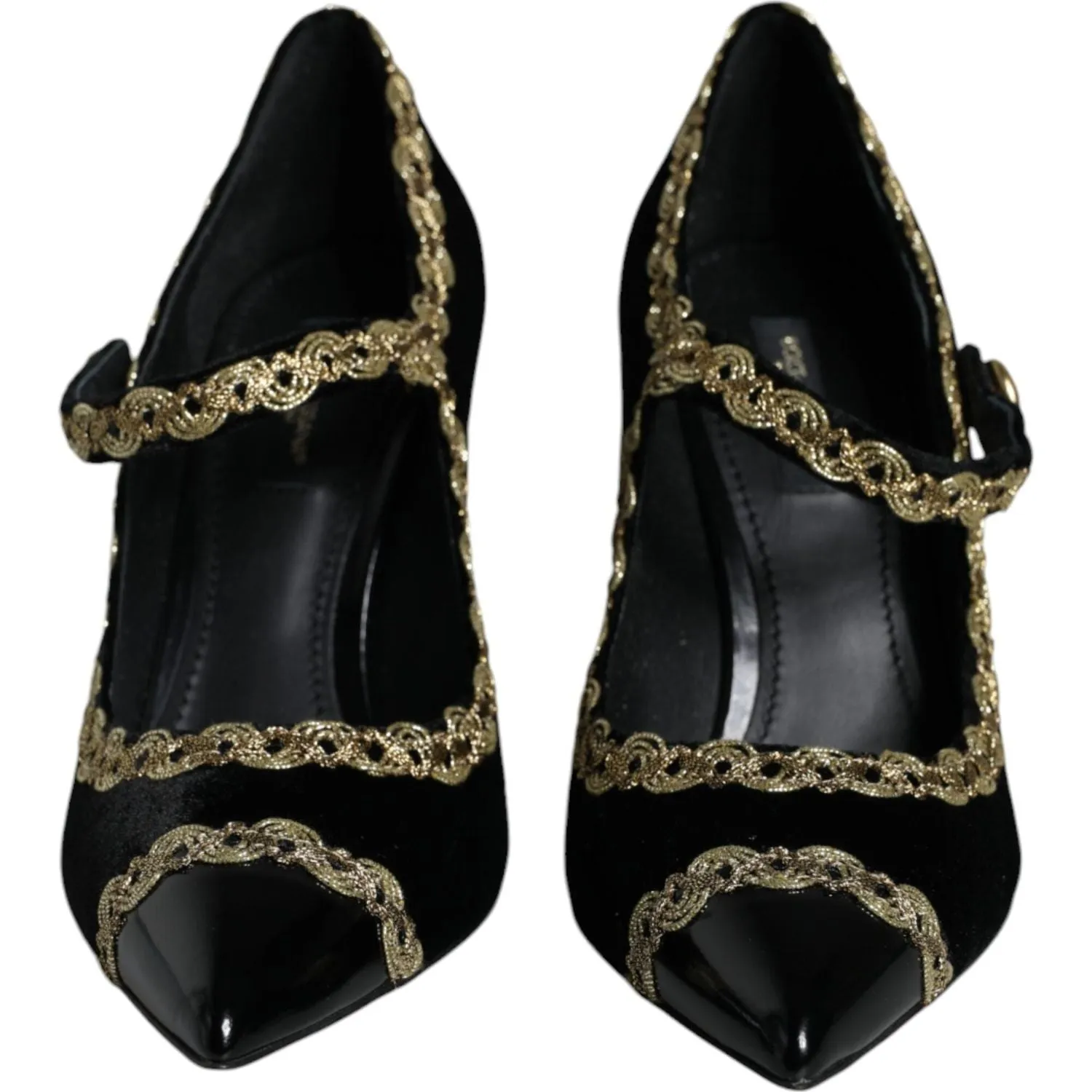 Dolce & Gabbana Black Mary Janes Velvet Gold Pumps Shoes