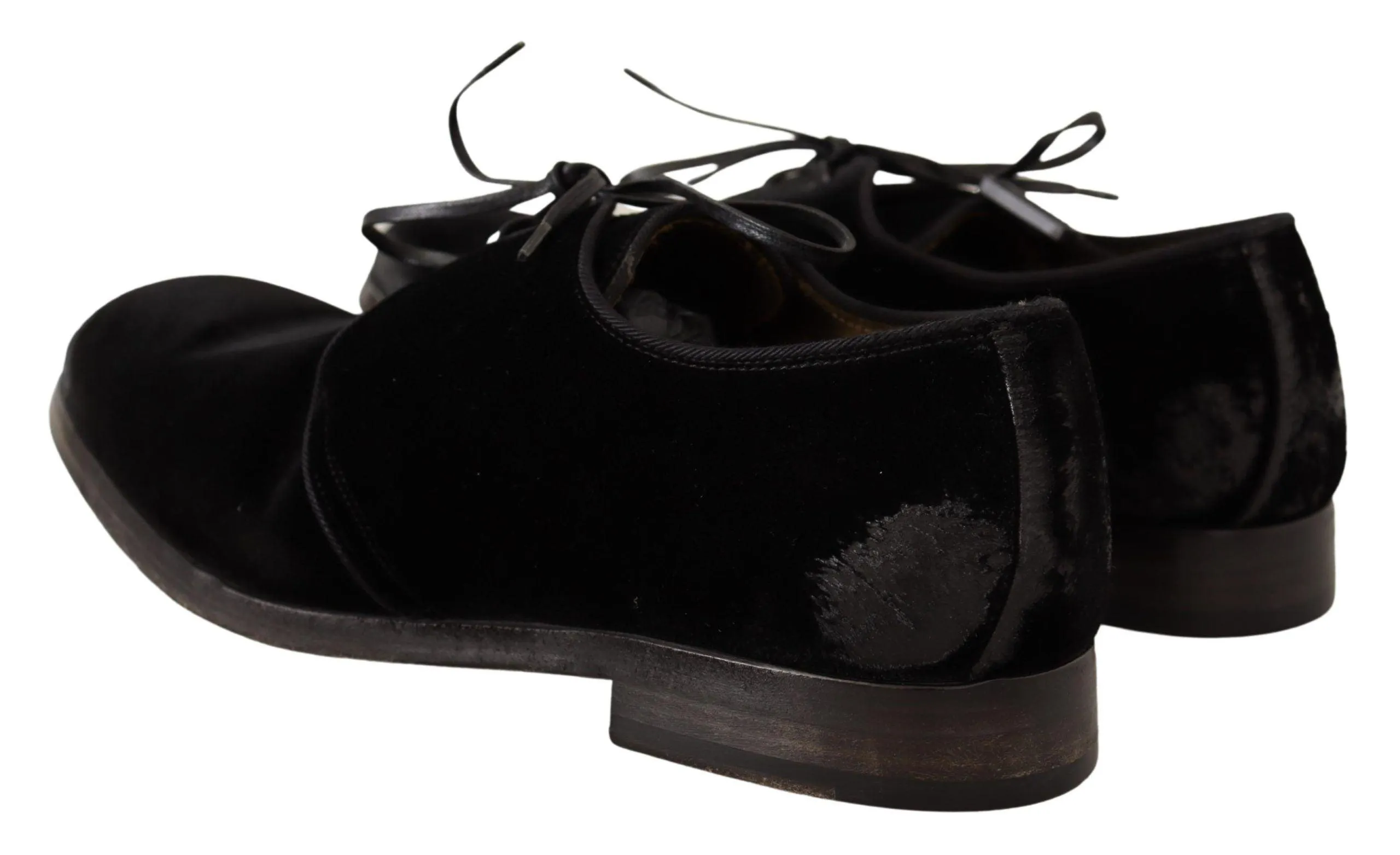 Dolce & Gabbana Black Velvet Lace Up Aged Style Derby Shoes