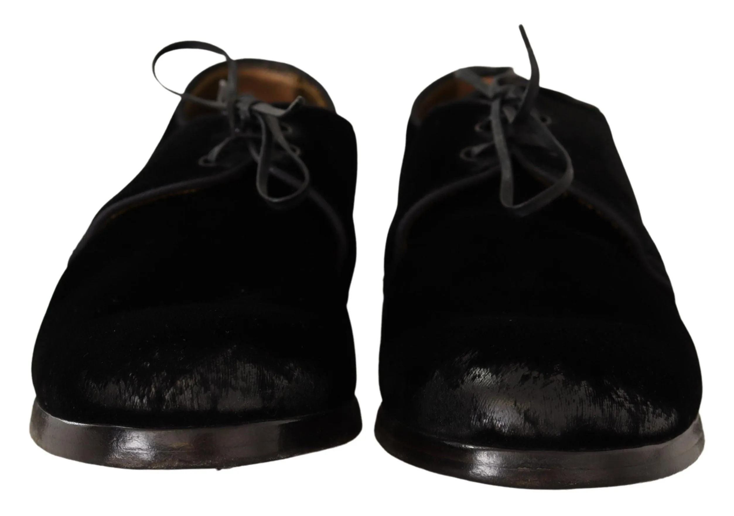 Dolce & Gabbana Black Velvet Lace Up Aged Style Derby Shoes