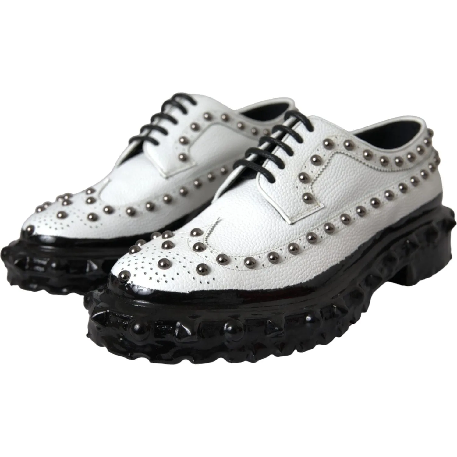 Dolce & Gabbana Black White Embellished Derby Formal Shoes