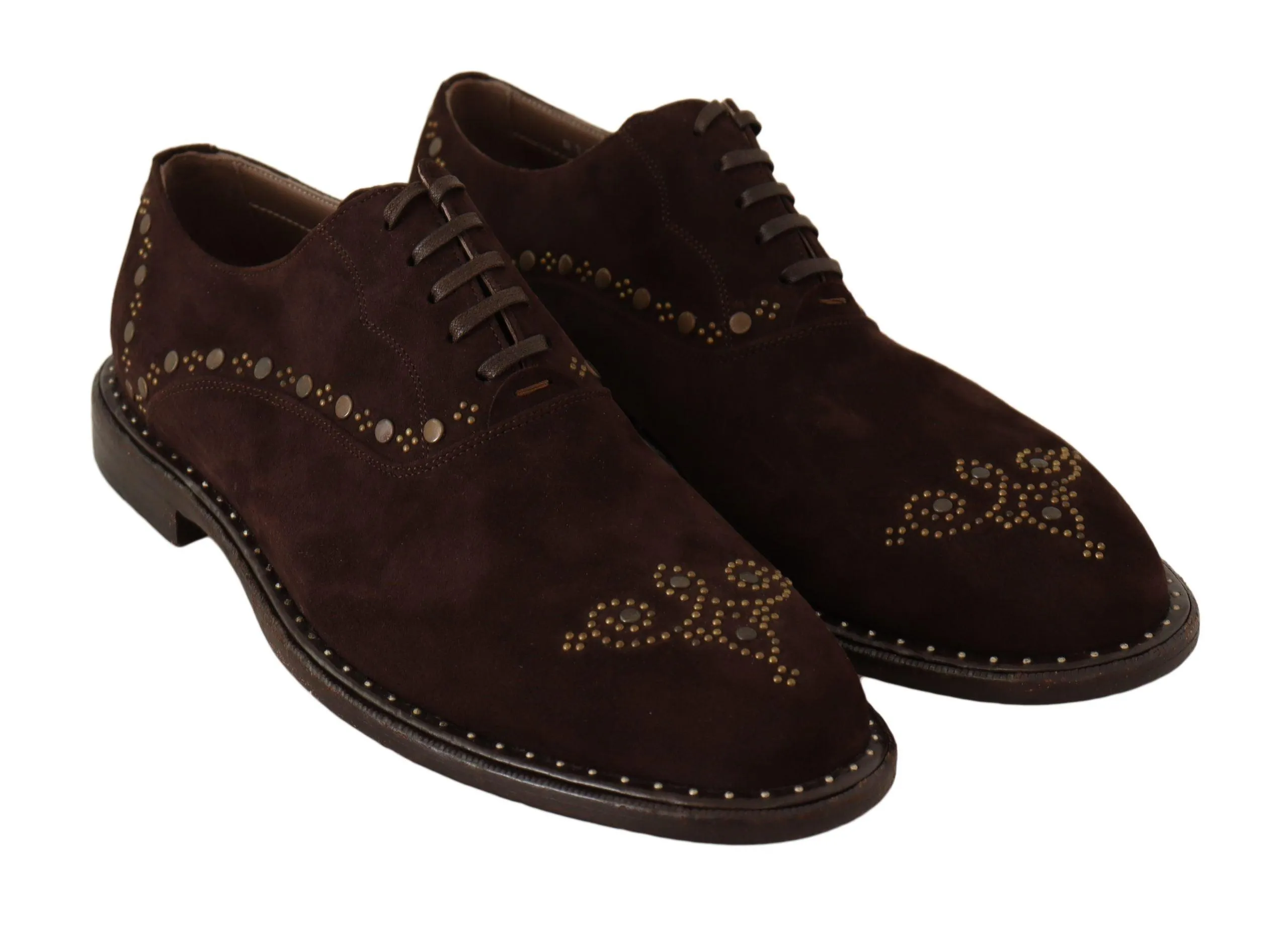 Dolce & Gabbana Brown Suede Marsala Derby Studded Shoes