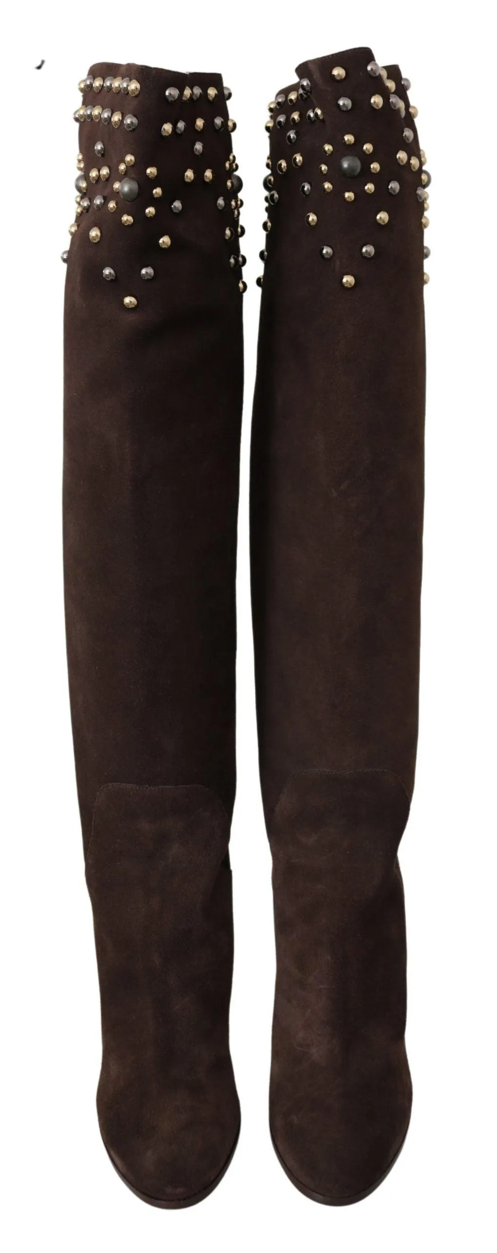 Dolce & Gabbana Brown Suede Studded Knee High Shoes Boots