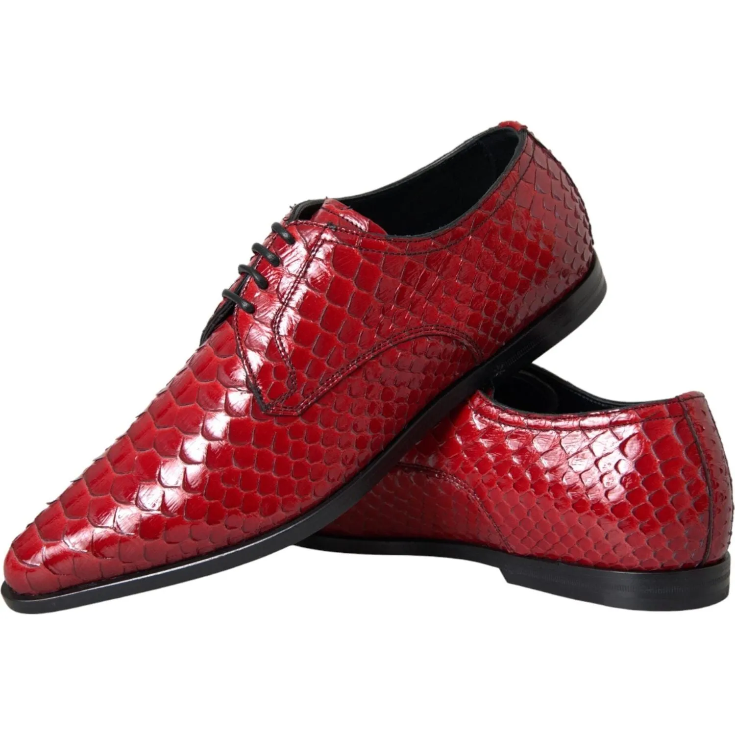 Dolce & Gabbana Red Textured Varnished Derby Men Formal Shoes