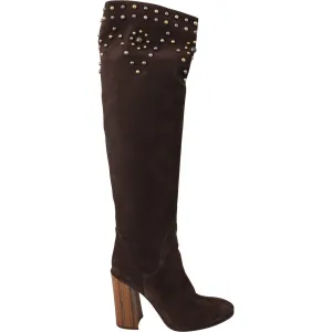 Dolce & Gabbana Studded Suede Knee High Boots in Brown