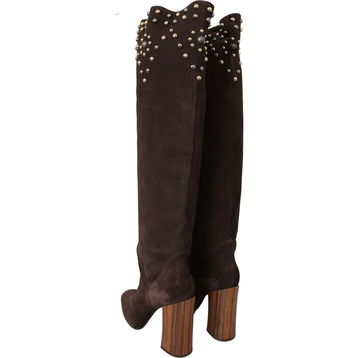 Dolce & Gabbana Studded Suede Knee High Boots in Brown