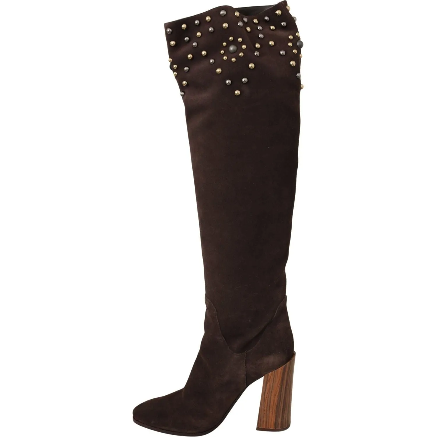 Dolce & Gabbana Studded Suede Knee High Boots in Brown