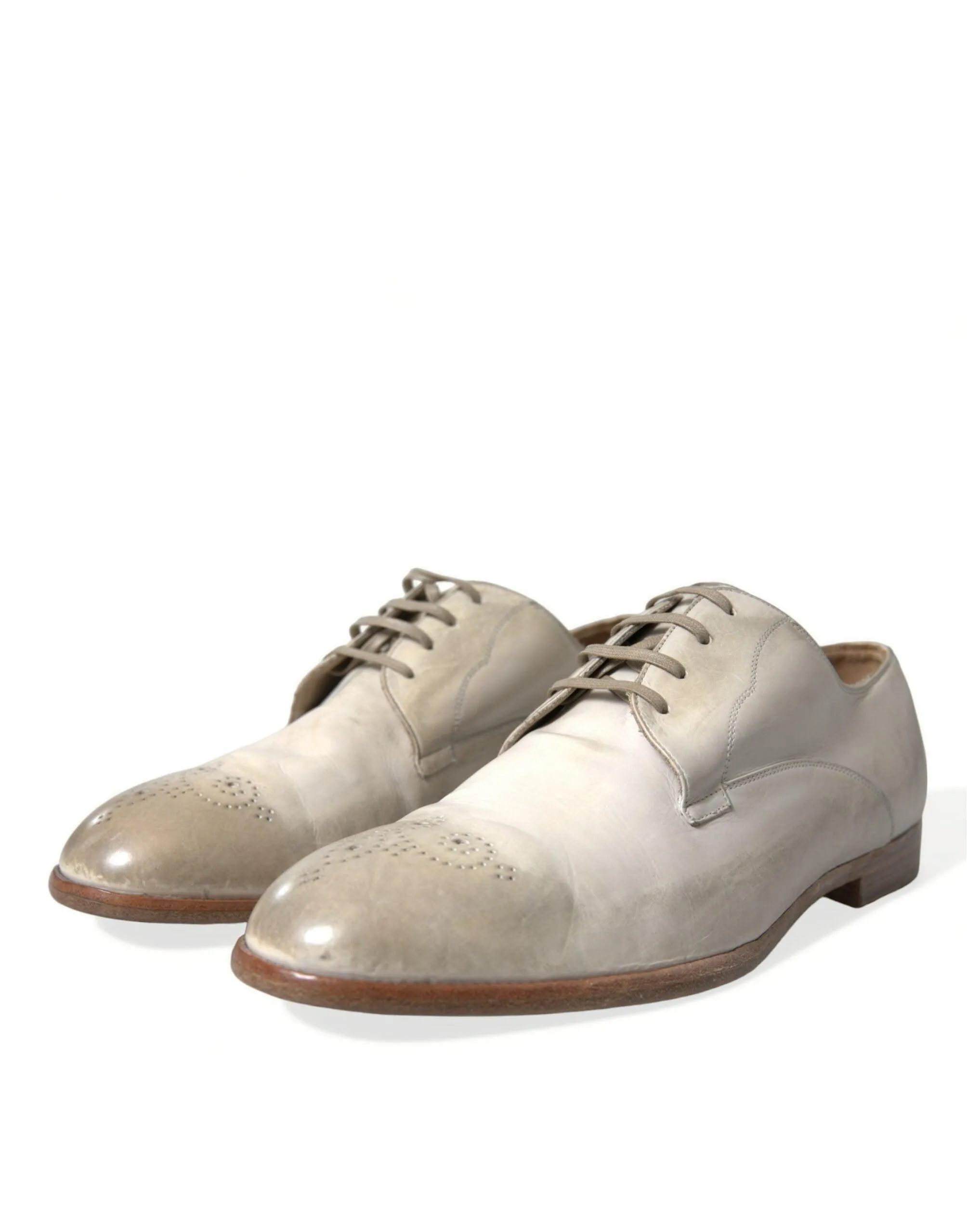 Dolce & Gabbana White Distressed Leather Derby Dress Shoes