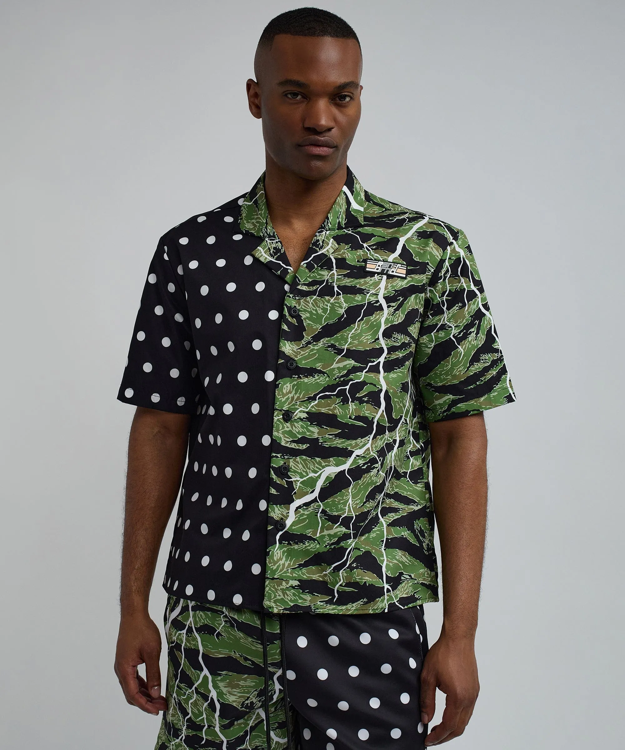 Dots And Camo Split Woven Short Sleeve Shirt