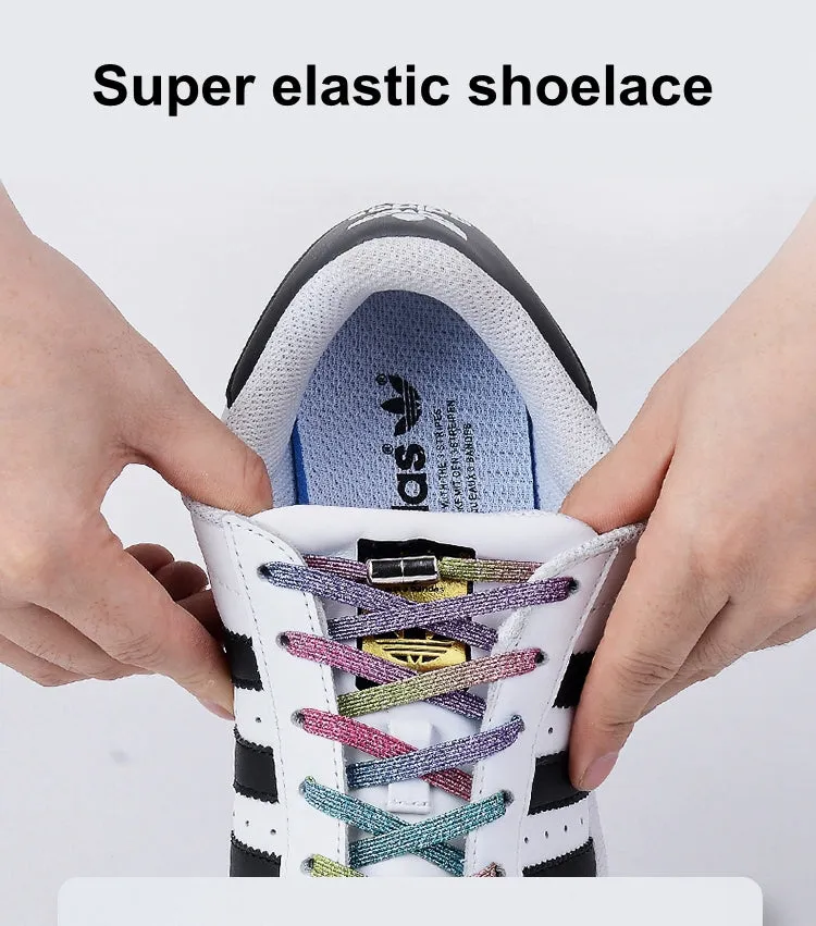 Elastic No Tie Shoelaces Colorful Flat Shoe laces Sneakers shoelace Metal Lock Lazy Laces for Kids Adult One size fits all shoes