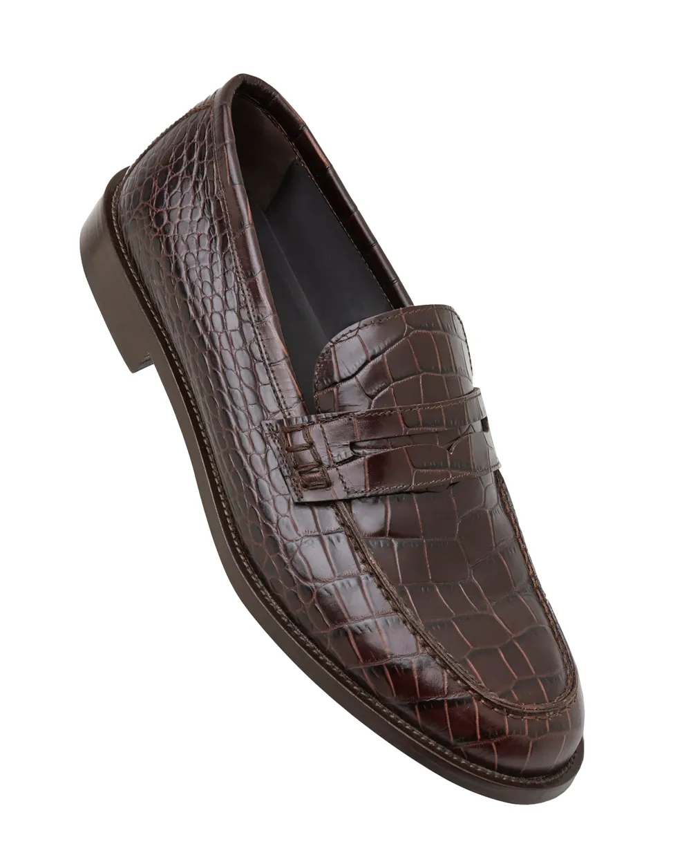 Embossed Croc Penny Loafer in Brown