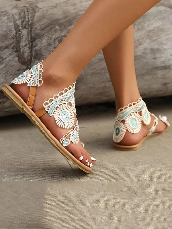 Embroidered Open Toe Split-Joint Sandals