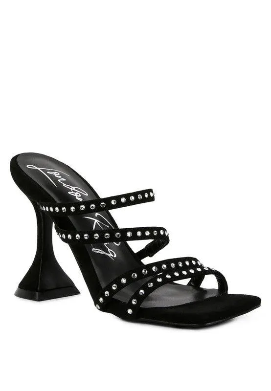 Face Me Studded Mid Heel Multi Strap Sandals