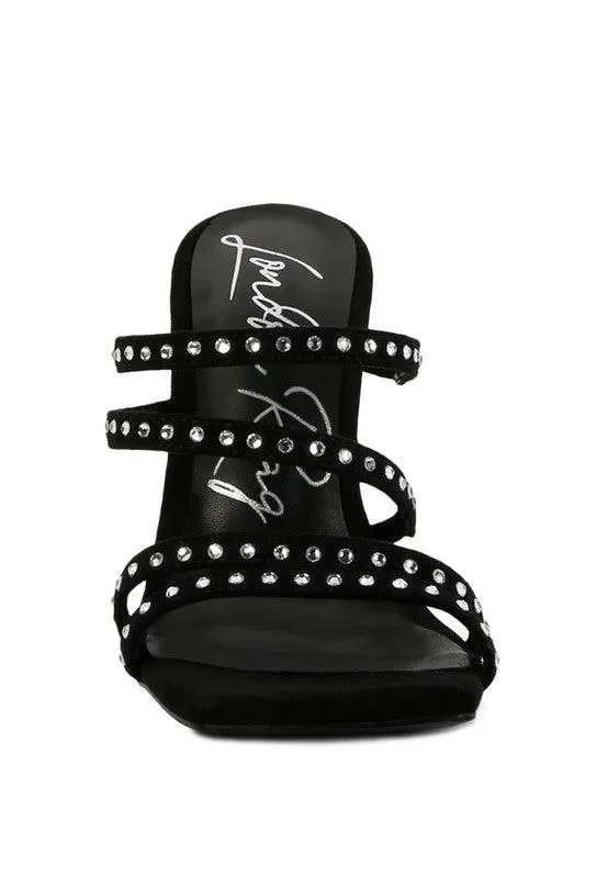 Face Me Studded Mid Heel Multi Strap Sandals