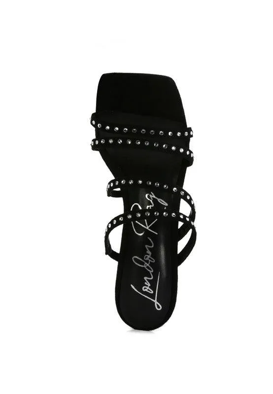 Face Me Studded Mid Heel Multi Strap Sandals