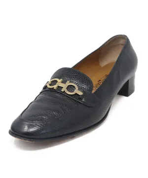 Ferragamo Black Pressed Leather Loafers sz 12