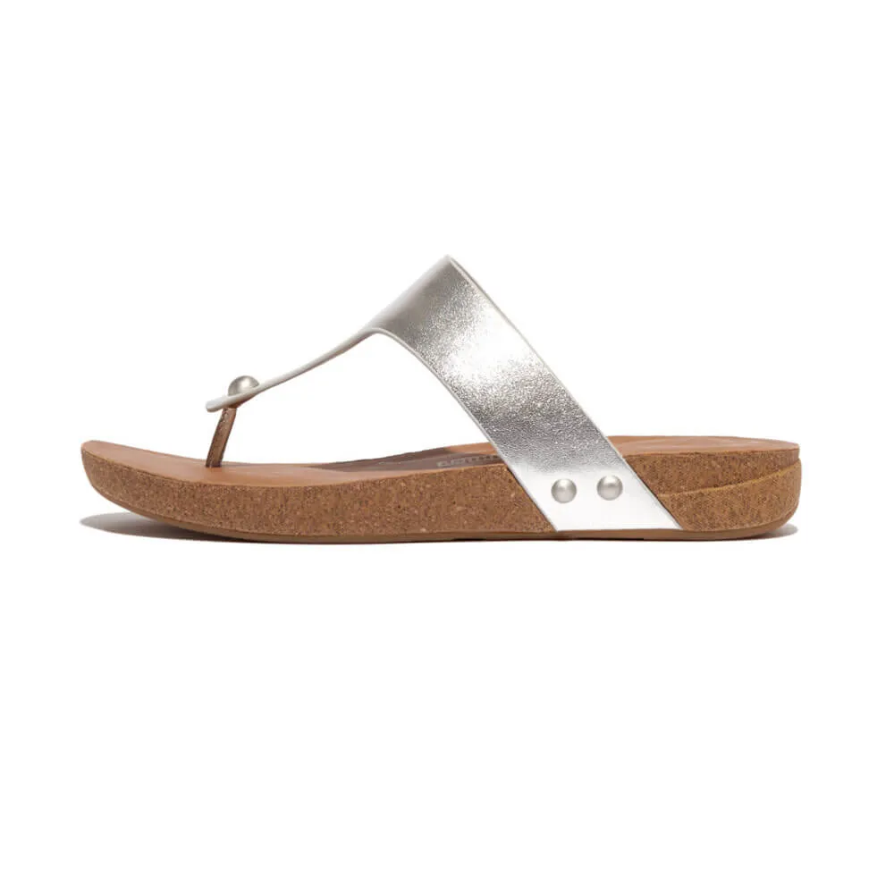 FitFlop Iqushion Metallic-Leather Toe-Post Sandals - Silver