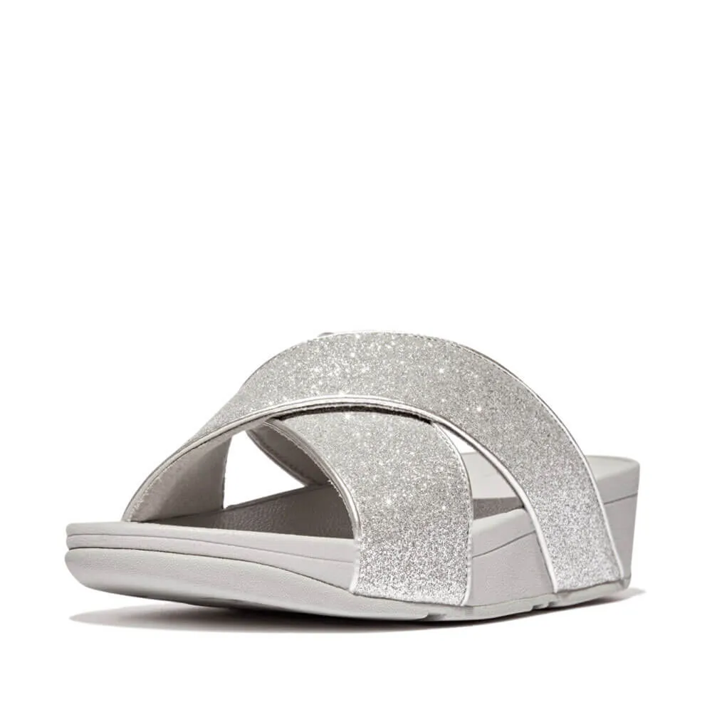 FitFlop Lulu Glitterdust Metallic Slide Sandals - Silver