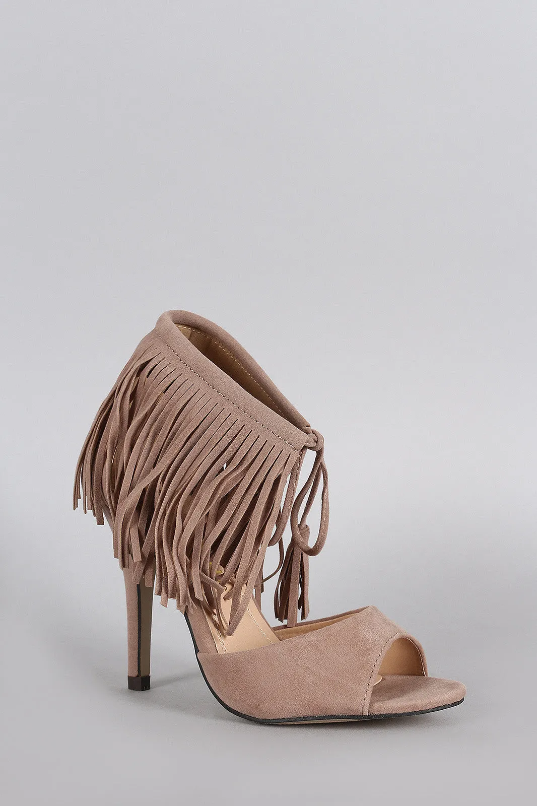 Fringe Cuff and Tassel Open Toe Heel