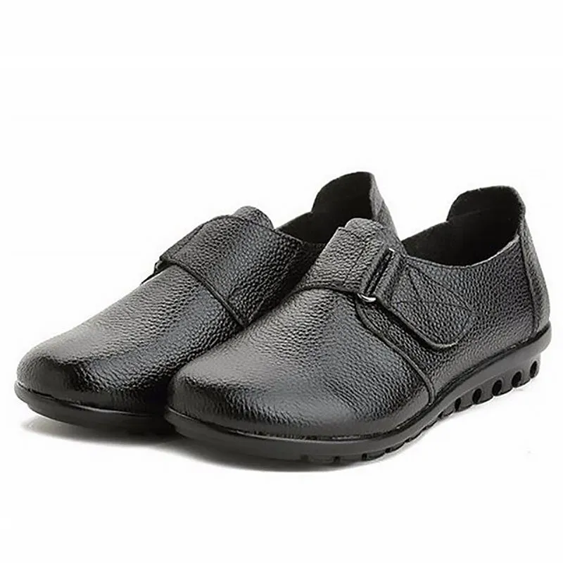 Genuine Pebble Leather Velcro-Close Slip-On Loafers - Your Choice of Warm or Regular Lining