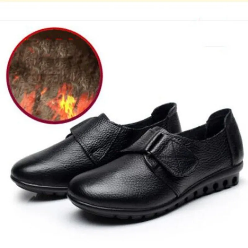 Genuine Pebble Leather Velcro-Close Slip-On Loafers - Your Choice of Warm or Regular Lining