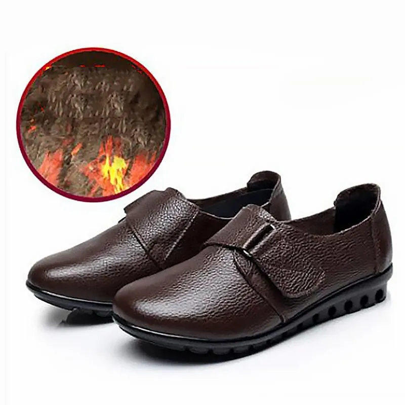 Genuine Pebble Leather Velcro-Close Slip-On Loafers - Your Choice of Warm or Regular Lining