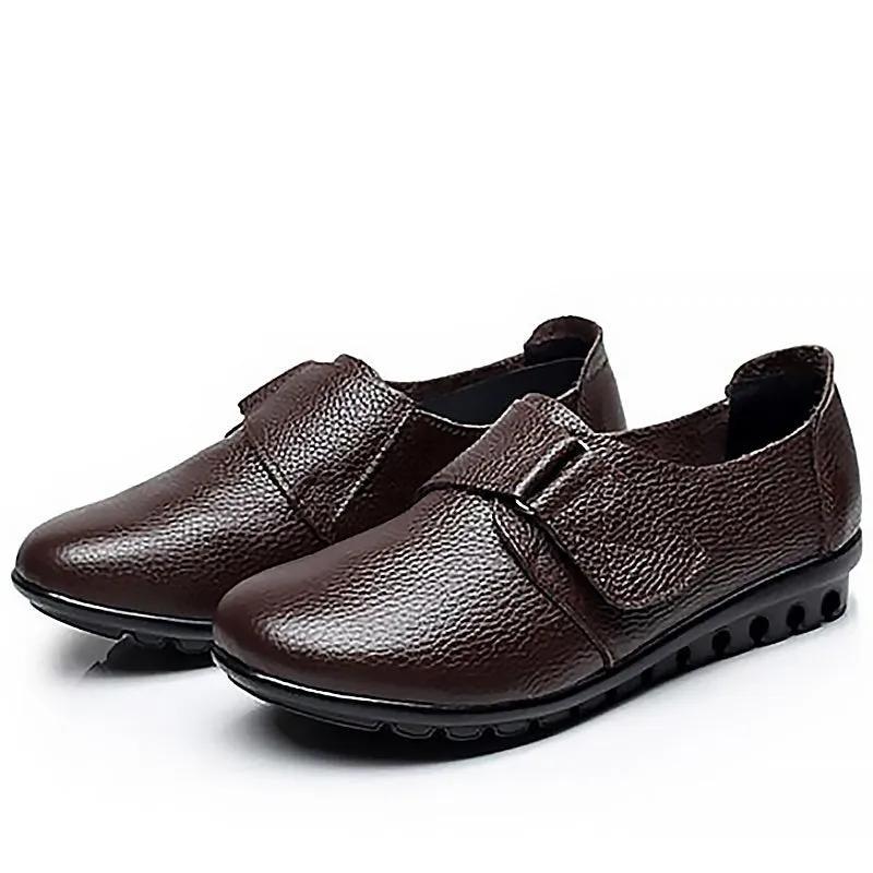 Genuine Pebble Leather Velcro-Close Slip-On Loafers - Your Choice of Warm or Regular Lining