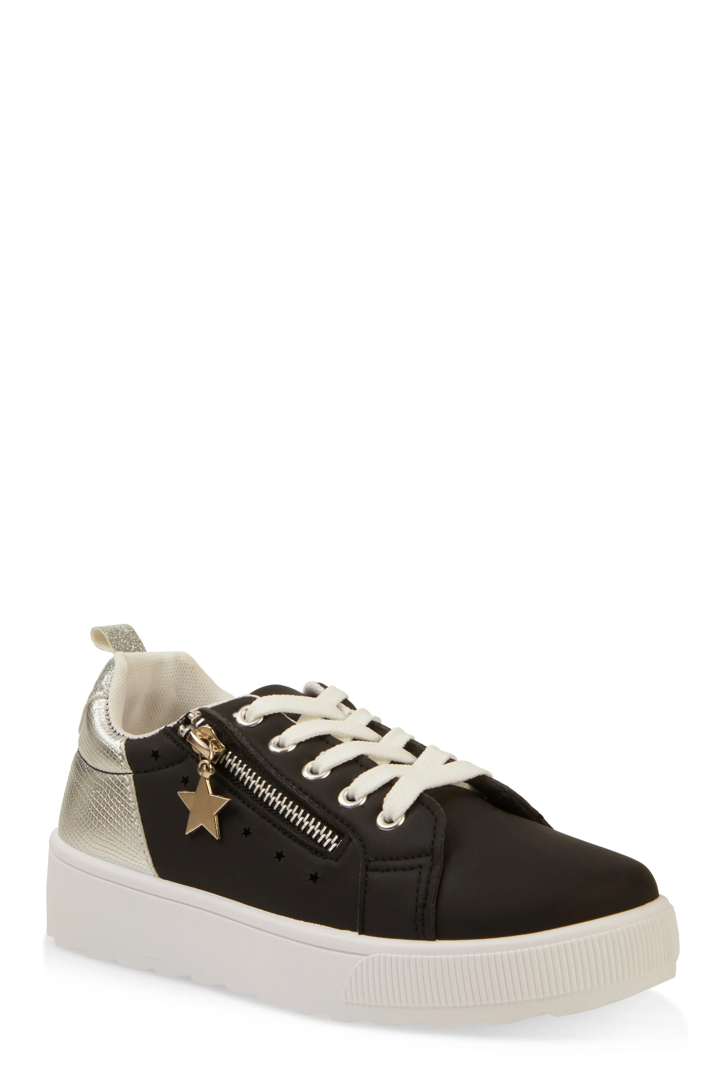 Girls Star Zipper Detail Lace Up Platform Sneakers