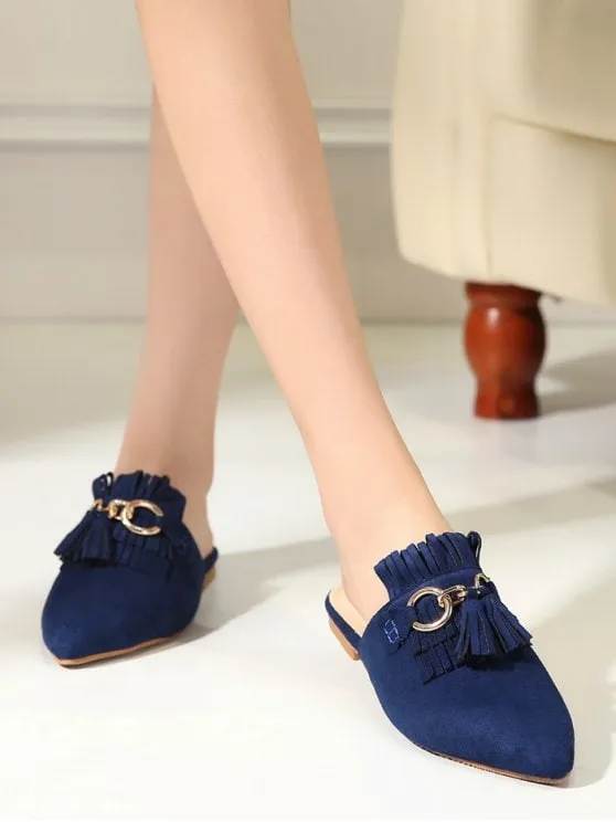 Gorgeous Pointed Toe Flat Heel Tassels Slippers