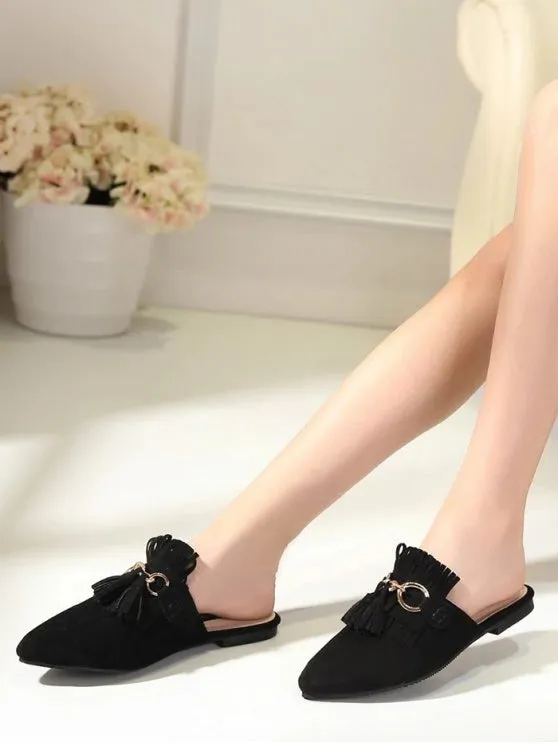 Gorgeous Pointed Toe Flat Heel Tassels Slippers