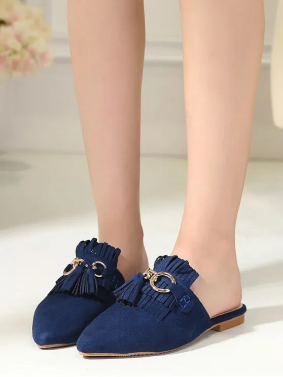 Gorgeous Pointed Toe Flat Heel Tassels Slippers