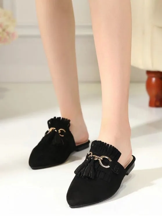 Gorgeous Pointed Toe Flat Heel Tassels Slippers