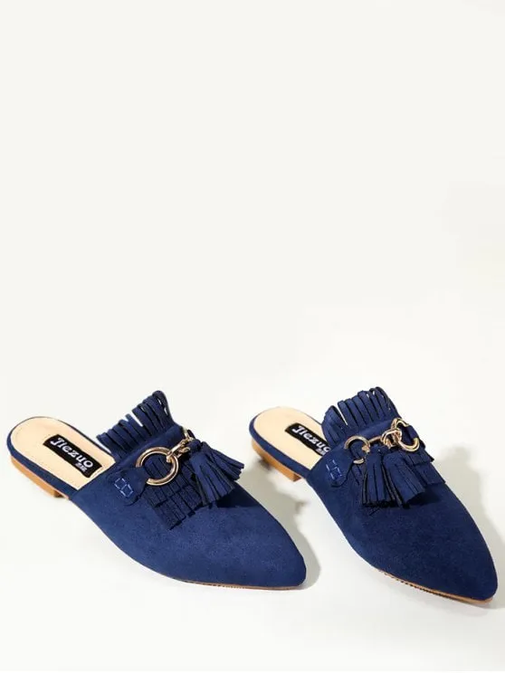 Gorgeous Pointed Toe Flat Heel Tassels Slippers