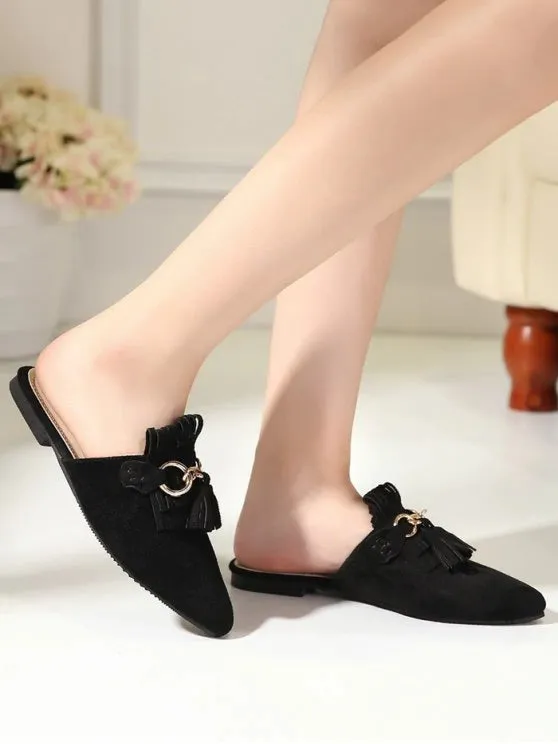 Gorgeous Pointed Toe Flat Heel Tassels Slippers