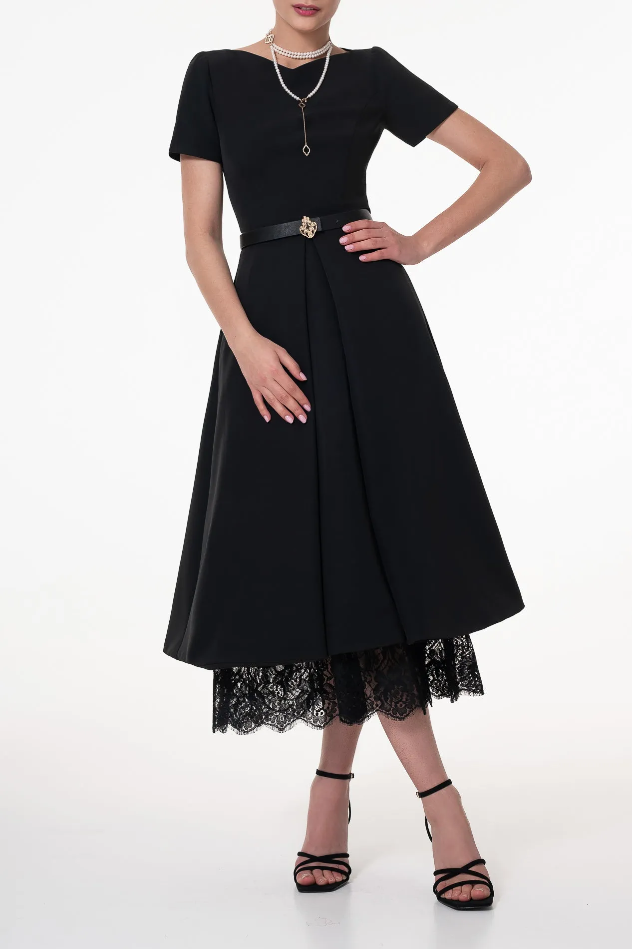 Grace Crepe Midi Dress in Black